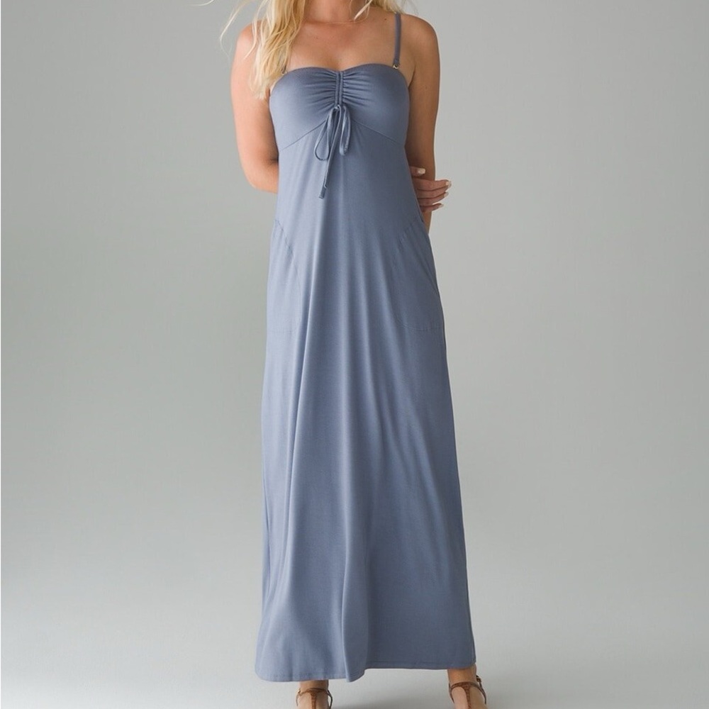 Soma WKND Ultimate Strapless Maxi Bra Dress Size L Stone Grey Soft Jersey Pocket